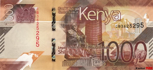 Przód banknotu 1000 szylingów kenijskich 2019 rok