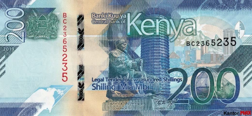 Przód banknotu 200 szylingów kenijskich 2019 rok
