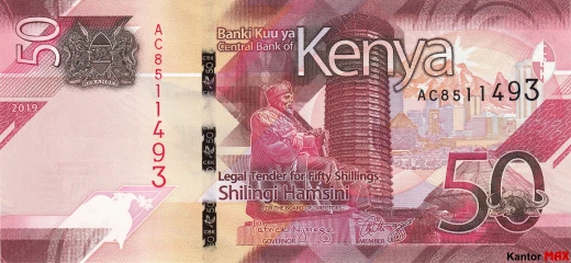 Przód banknotu 50 szylingów kenijskich 2019 rok