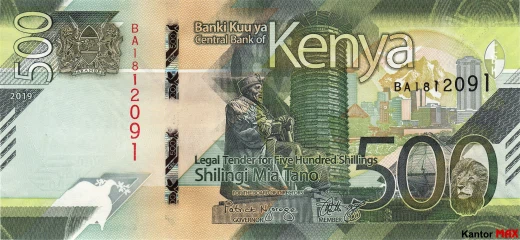 Przód banknotu 500 szylingów kenijskich 2019 rok