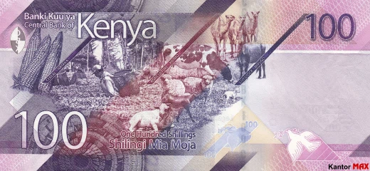 Tył banknotu 100 szylingów kenijskich 2019 rok
