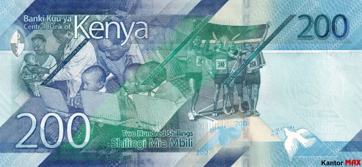 Tył banknotu 200 szylingów kenijskich 2019 rok