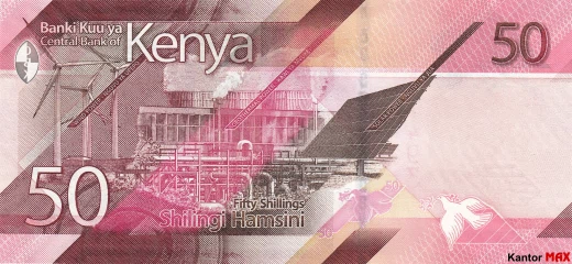 Tył banknotu 50 szylingów kenijskich 2019 rok