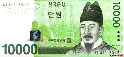 Przód banknotu 10.000 won południowokoreańskich 2007 rok