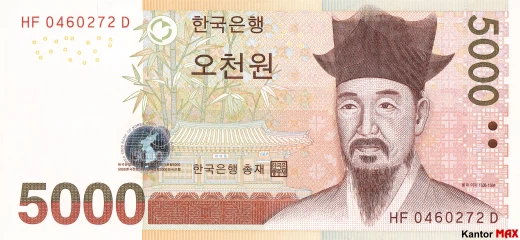 Przód banknotu 5000 wonów południowokoreańskich 2006 rok