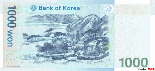Tył banknotu 1000 wonów południowokoreańskich 2007 rok