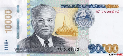 Przód banknotu 10.000 kip edycja 2020 rok
