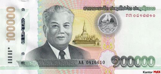 Przód banknotu 100.000 kip edycja 2020 rok
