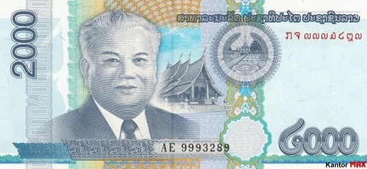 Przód banknotu 2000 kip edycja 2011 rok