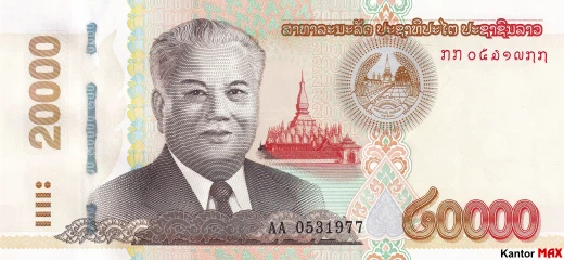 Przód banknotu 100.000 kip edycja 2020 rok