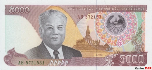 Przód banknotu 5000 kip edycja 2020 rok