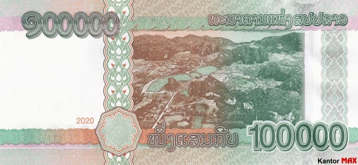 Tył banknotu 100.000 kip edycja 2020 rok