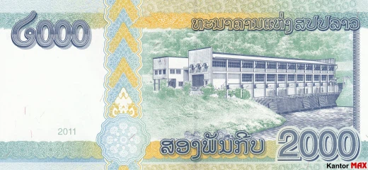 Tył banknotu 2000 kip edycja 2011 rok