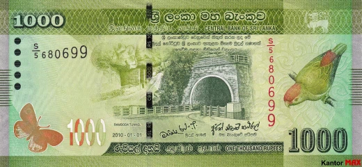Przód banknotu 1000 rupii lankijskich 2010 rok