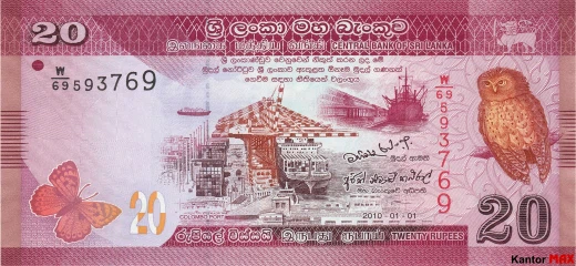 Przód banknotu 20 rupii lankijskich 2010 rok