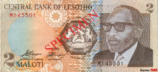Przód banknotu 2 loti 1989 rok