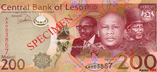 Przód banknotu 200 loti 2015 r.