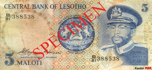 Przód banknotu 5 loti 1981 rok