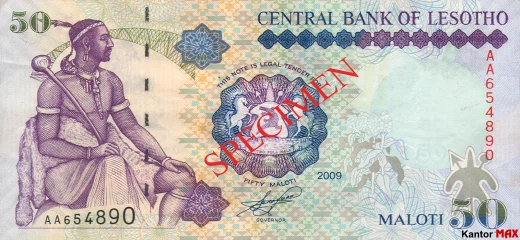Przód banknotu 50 loti 2009 rok