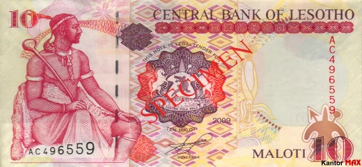 Przód banknotu 10 loti 2009 rok