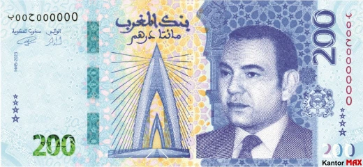 Przód banknotu 200 dirham marokańskich 2023 rok
