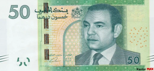 Przód banknotu 50 dirham marokańskich 2012 rok