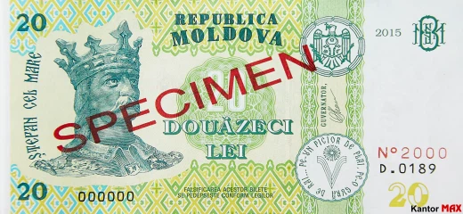 Przód banknotu 20 lei mołdawskich edycja 2015 rok