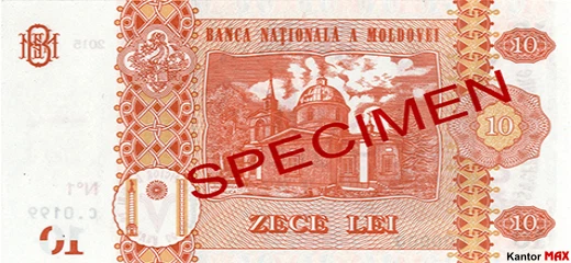 Tył banknotu 10 lei mołdawskich edycja 2015 rok