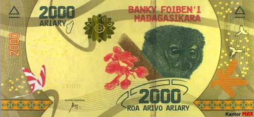 Przód banknotu 2000 ariary