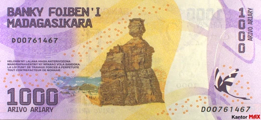 Tył banknotu 1000 ariary