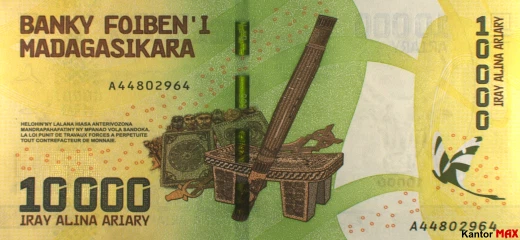 Tył banknotu 10.000 ariary