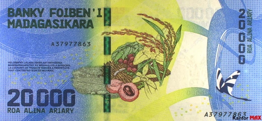 Tył banknotu 20.000 ariary