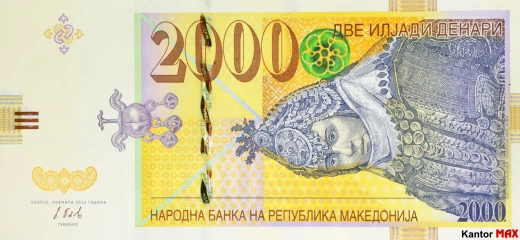 Przód banknotu 2000 denarów macedońskich emisja z 2016 roku