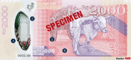 Tył banknotu 2000 rupii maurytyjskich