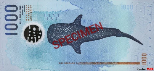 Tył banknotu 1000 rupii malediwskich 2016 rok