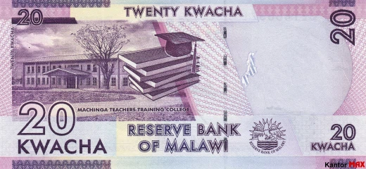 Tył banknotu 20 kwach malawijskich 2016 rok