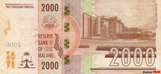 Tył banknotu 2000 kwach malawijskich 2021 rok