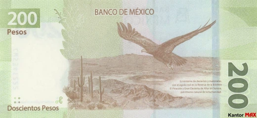 Tył banknotu 200 peso meksykańskich seria G z 2019 r