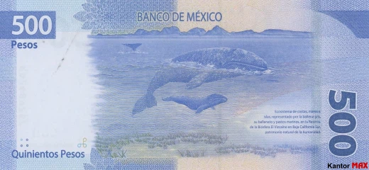Tył banknotu 500 peso meksykańskich seria G z 2018 r