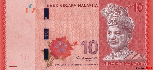 Przód banknotu 10 Ringgitów malezyjskich 2012 rok