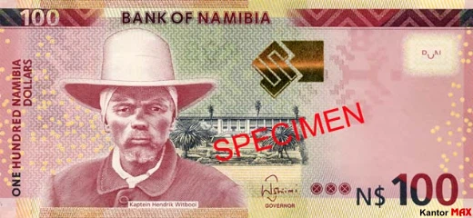 Przód banknotu 100 dolarów namibijskich 2012 rok