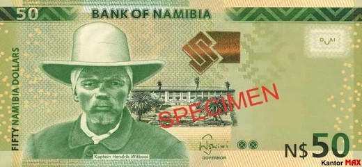 Przód banknotu 50 dolarów namibijskich 2012 rok