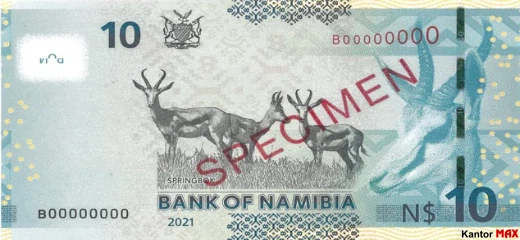 Tył banknotu 10 dolarów namibijskich 2021 rok