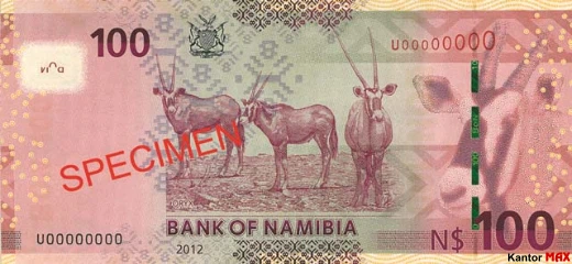 Tył banknotu 100 dolarów namibijskich 2012 rok