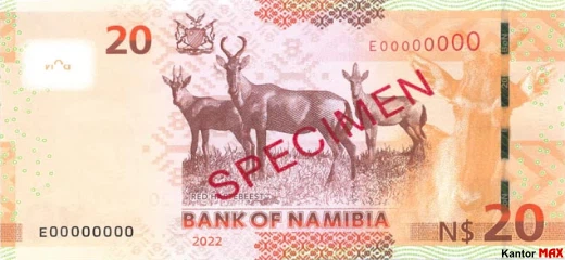 Tył banknotu 20 dolarów namibijskich 2022 rok