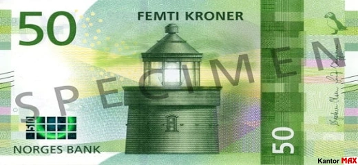 Banknot 50 koron 2018 rok - przód