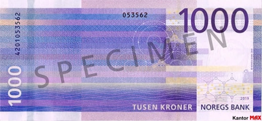 Banknot 1000 koron norweskich 2019 rok - tył