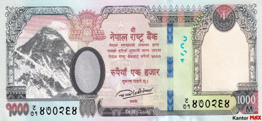 Przód banknotu 1000 rupii nepalskich 2019 rok