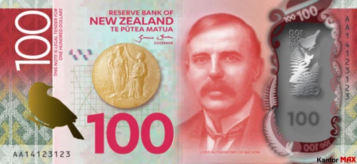 Przód banknotu polimerowego 100 dolarów nowozelandzkich 2018 rok