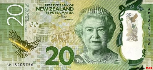 Przód banknotu polimerowego 20 dolarów nowozelandzkich 2022 rok